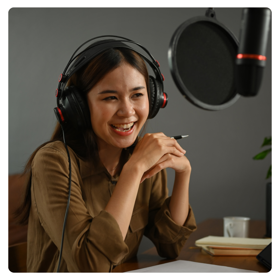 girl recording a podcast