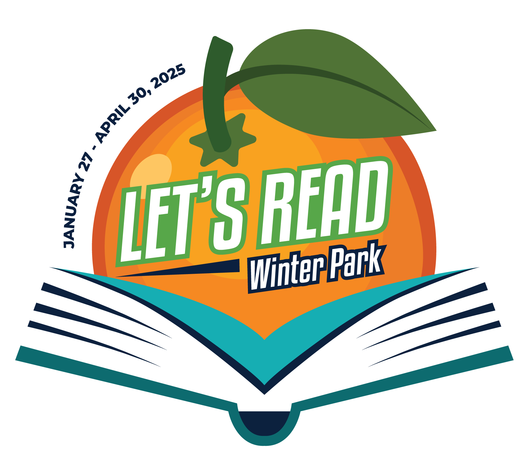 Let's Read Winter Park logo with open book and orange