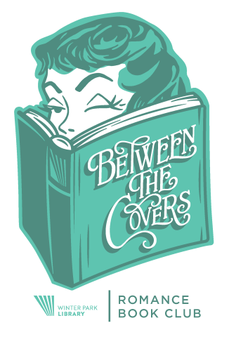 Woman peering out of book called Between the Covers