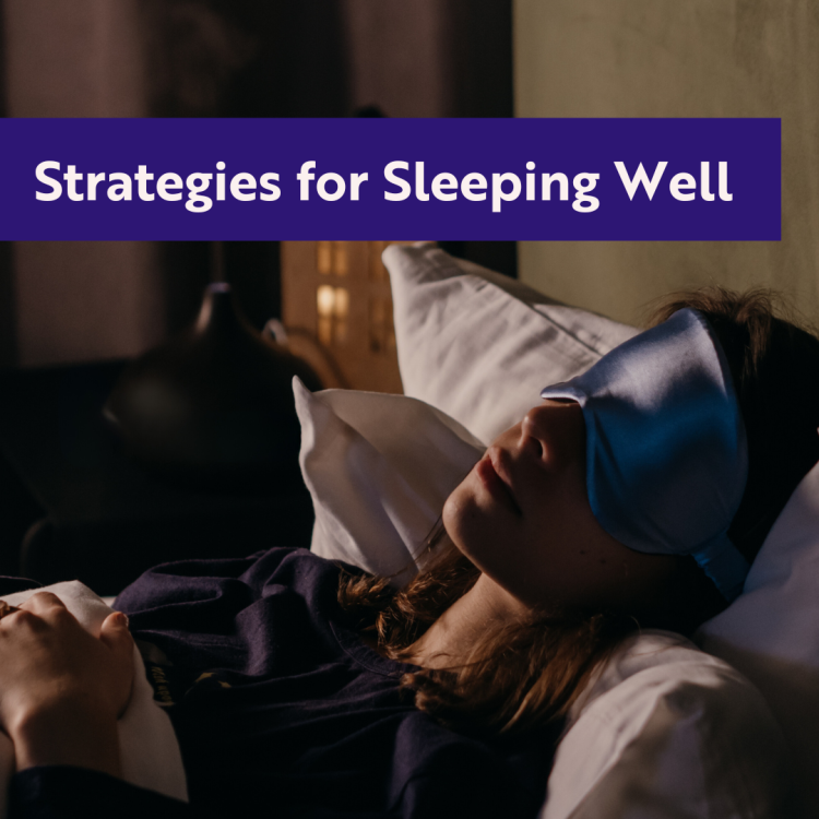 A sleeping woman and the text "Strategies for Sleeping Well".