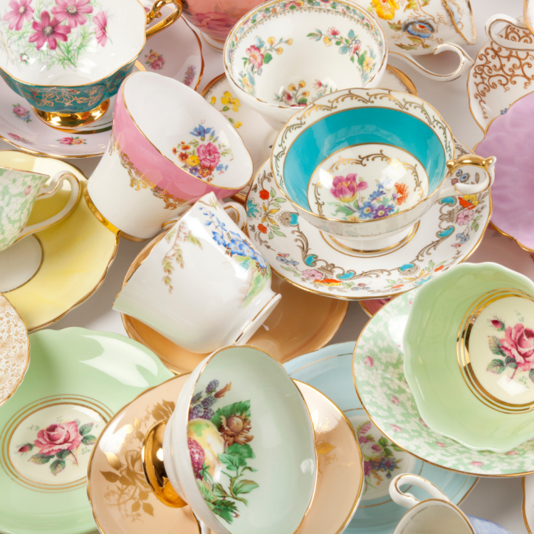 A collection of tea cups.