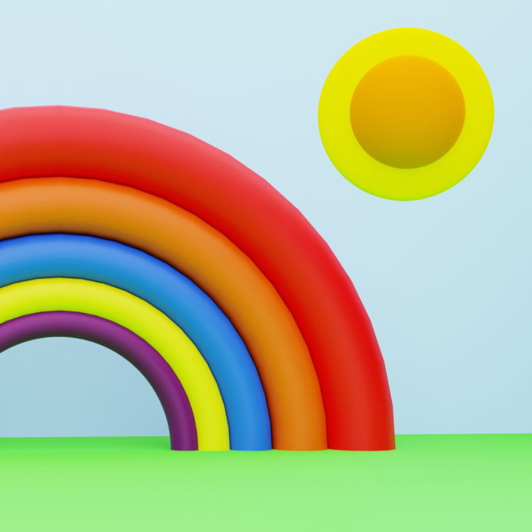 A 3D model of a rainbow and sun.